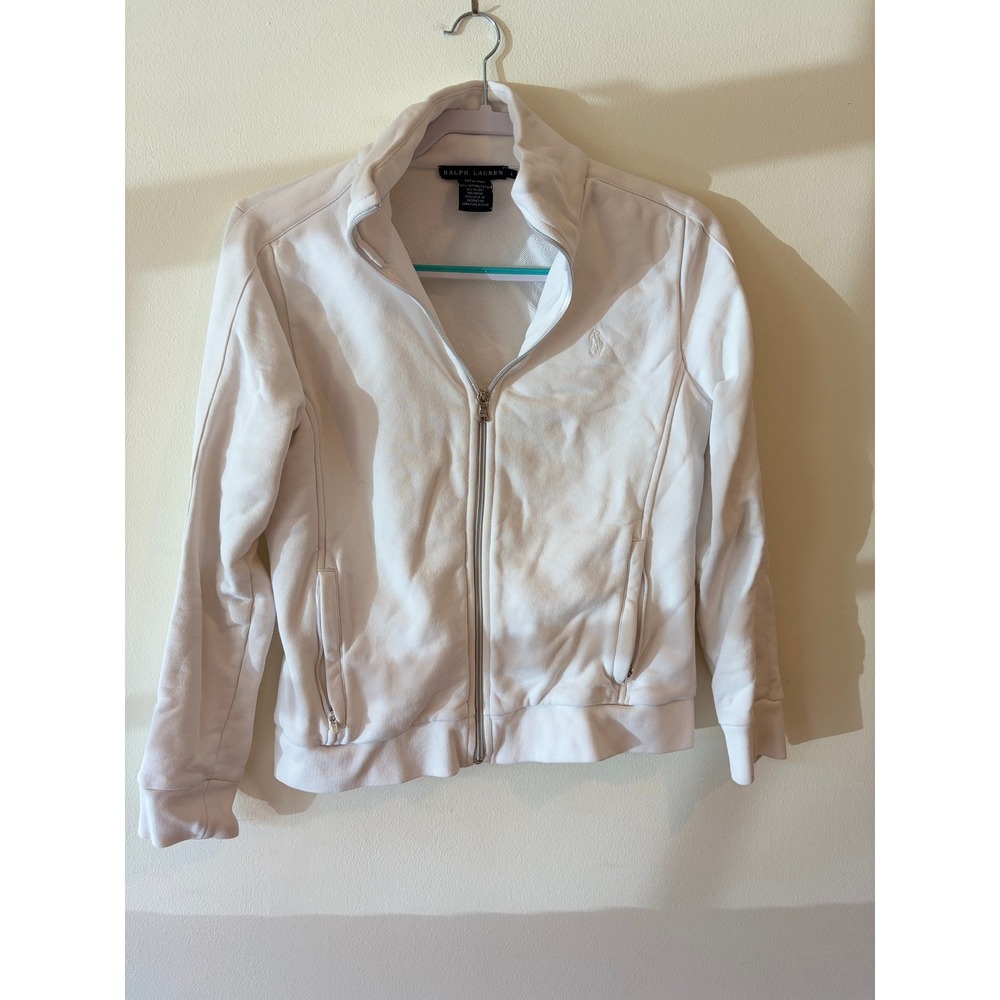 Ralph Lauren Womens White Full Zip Hoodie Jacket Pony Logo Large - READ